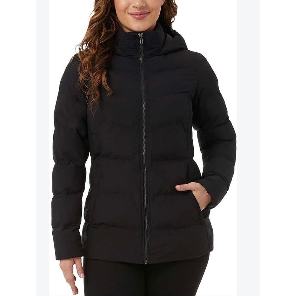 32 Degrees Heat Womens Black Hooded Puffer Jacket Full Zip Quilted Coat XXL